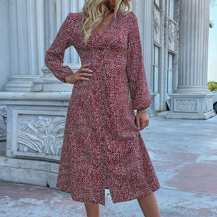 Damen Elegantes Knielanges Kleid mit Knopfverschluss Echo Archiv