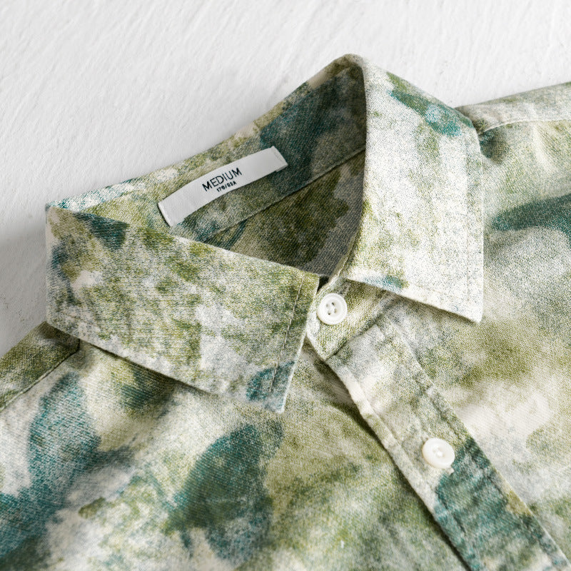 Herren Leichtes Leinenmix-Hemd mit Aquarell-Schmetterlingsprint und Brusttasche Echoarchiv