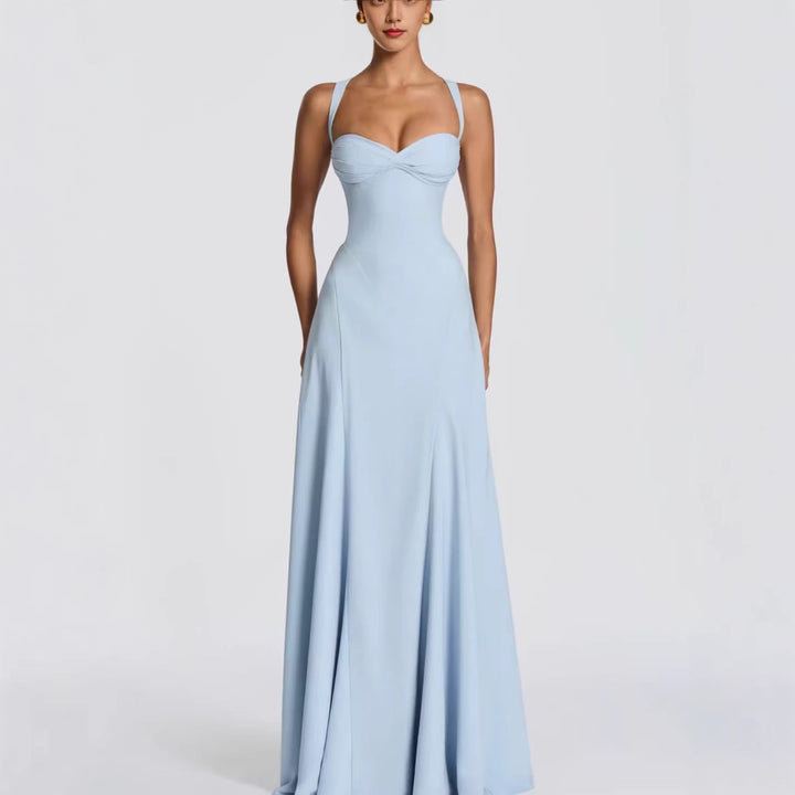 Damen Elegantes Maxikleid mit herzförmigem Ausschnitt und fließendem Stoff Echoarchiv