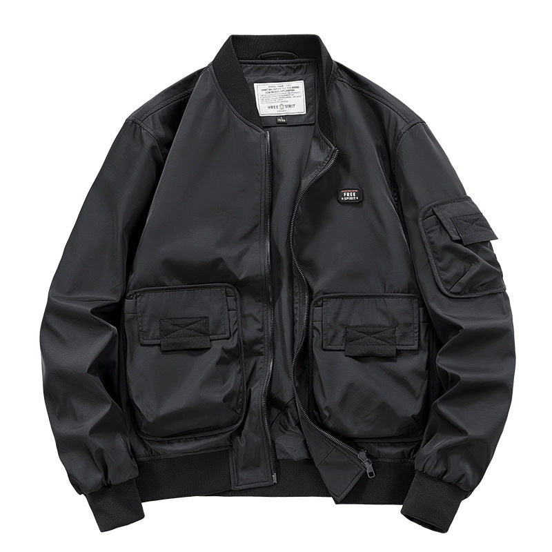 Herren Leichte Nylon-Bomberjacke im Utility‑Stil mit großen Fronttaschen und Ärmeltasche – Brevano