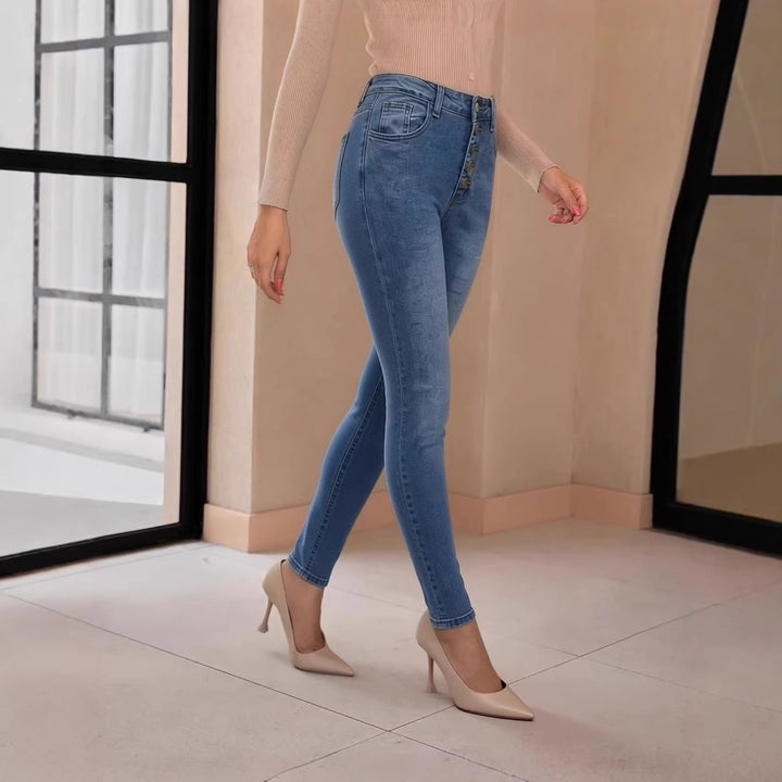 Damen Slim-Fit Jeans mit eleganter Knopfleiste und hohem Bund Echo Archiv