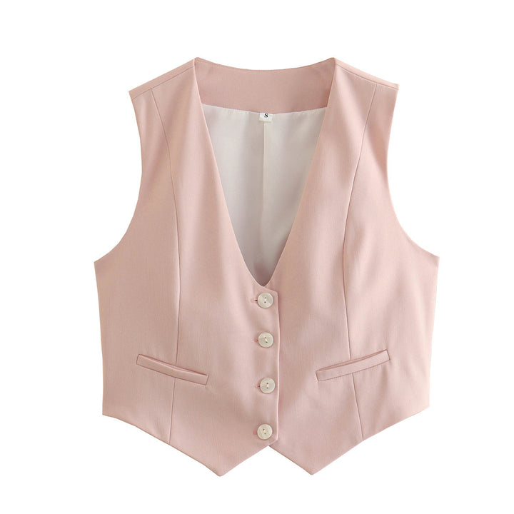 Damen nan elegante taillierte Business-Weste mit spitzem Saum, V-Ausschnitt und Leistentaschen Echo Archiv