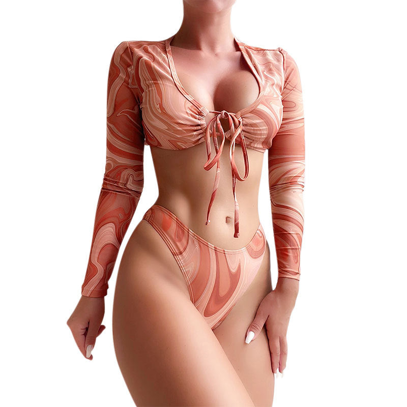 Damen Bikini-Set mit langärmligem Oberteil und hoch geschnittenem Höschen Echo Archiv