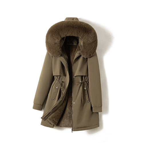 Damen nan moderner Thermoparka im Clean‑Look mit Oversize‑Fellkapuze, innenweichem Teddyfutter und verstellbarer Taille Echo Archiv