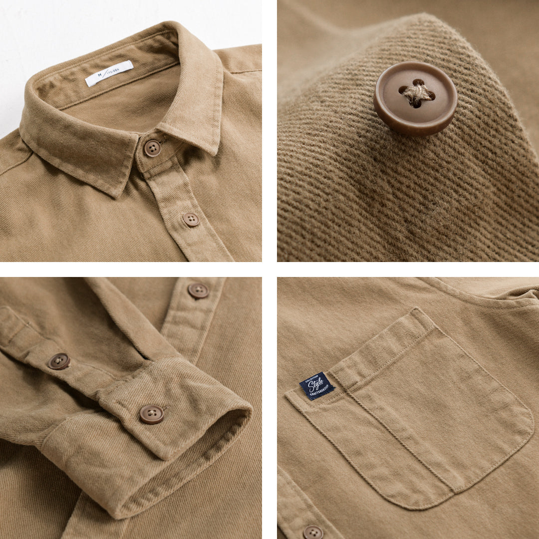 Herren Baumwoll-Twill Hemdjacke im Vintage-Finish mit aufgesetzter Brusttasche Echoarchiv