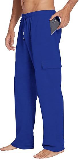 Herren komfortable Cargo-Loungehose mit elastischem Bund, Kordelzug, geradem Bein und aufgesetzten Klappentaschen – Bravaro
