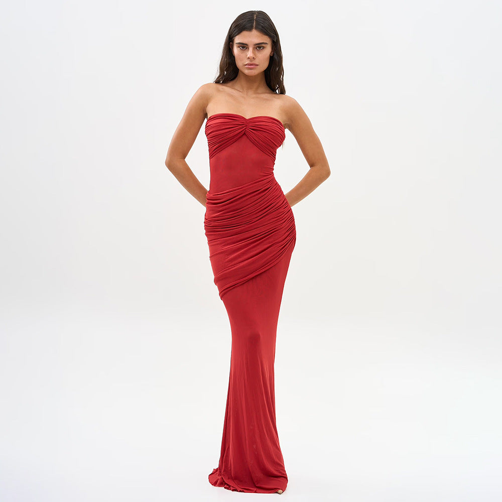 Damen Elegantes trägerloses Maxikleid mit raffiniertem Drapé und transparenten Einsätzen Echo Archiv