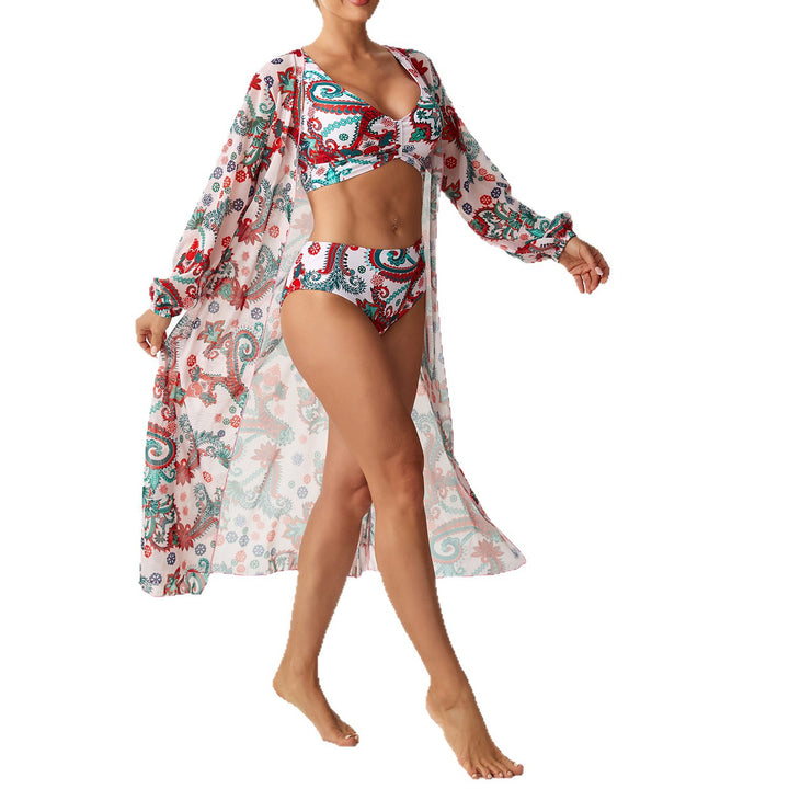 Damen Florales Strandoutfit mit transparentem Kaftan Echo Archiv