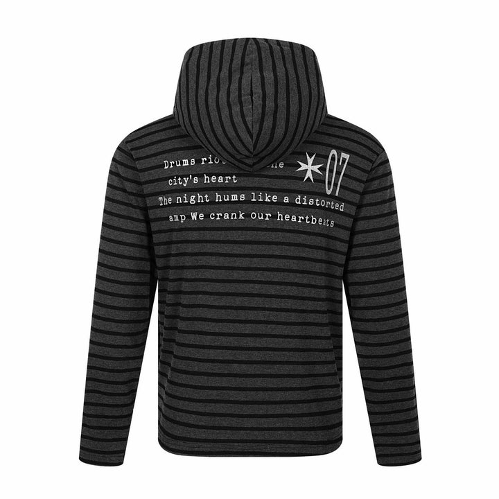 Unisex Gestreifter Halfzip-Pullover mit Stehkragen und typografischem Frontprint Echoarchiv