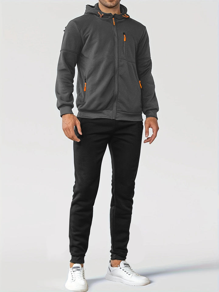 Herren technische Kapuzenjacke mit durchgehendem Frontreißverschluss, Brusttasche mit Reißverschluss und elastischen Bündchen – Taviero