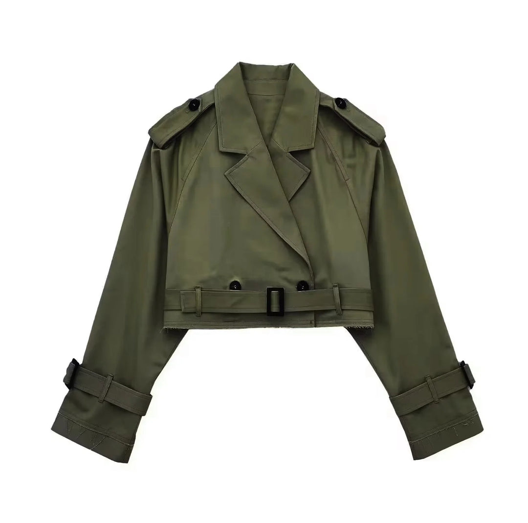Damen kurzgeschnittene Trenchjacke mit Epauletten, Taillengürtel und verstellbaren Manschetten Echo Archiv