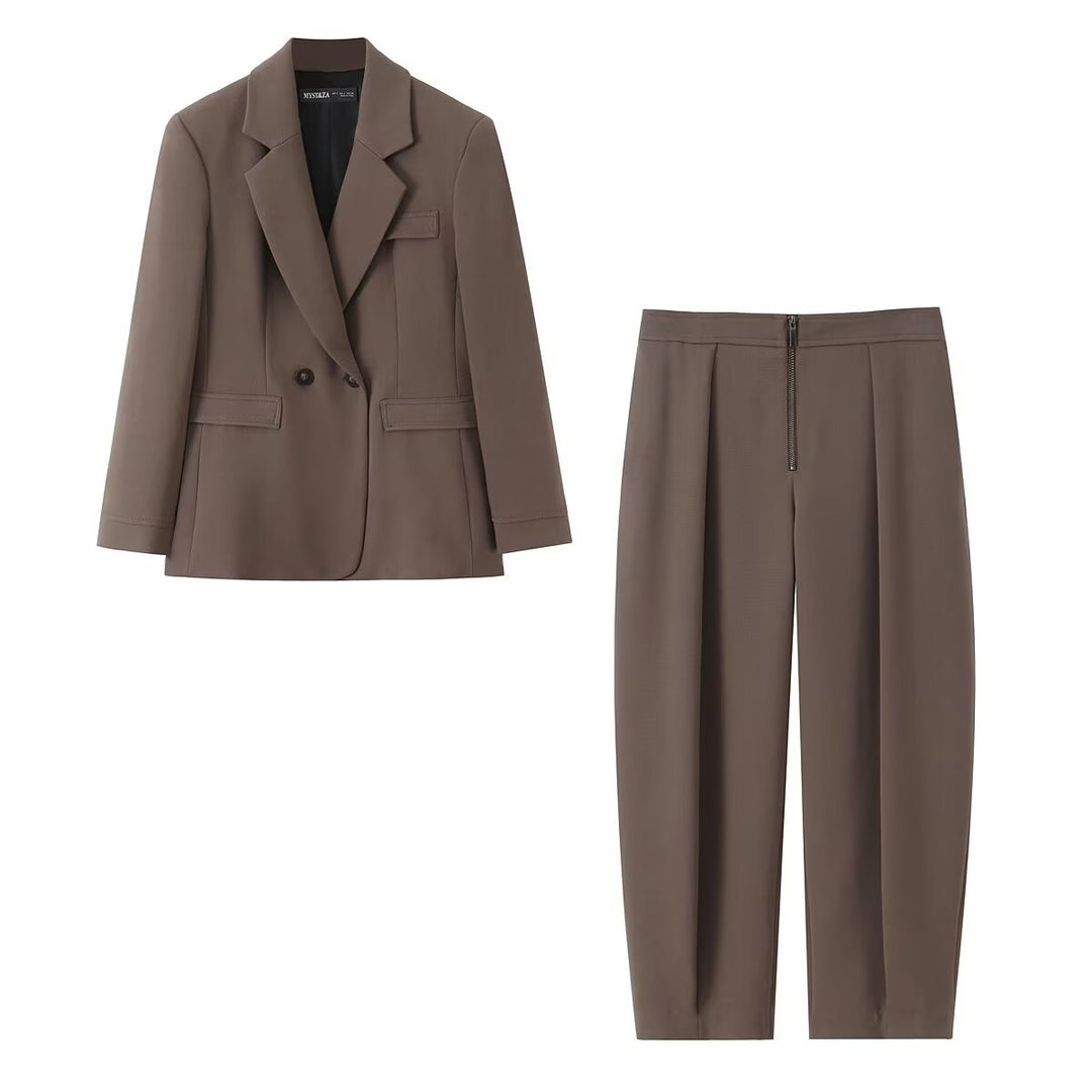Damen Tailliertes zweiteiliges Blazer- und Bundfaltenhose-Set Echo Archiv