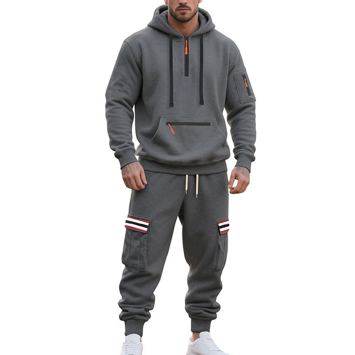 Herren nan Cargo-Hoodie- und Jogginghose-Set mit Halbzip, Reißverschluss-Kängurutasche und elastischem Tunnelzugbund Echo Archiv
