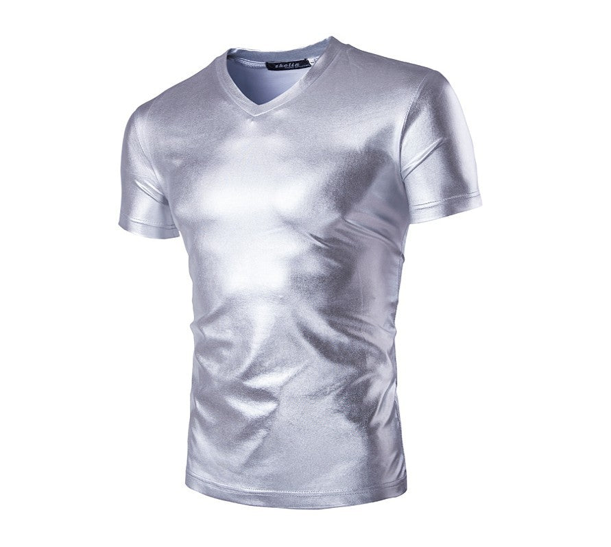 Herren Sportliches V-Ausschnitt T-Shirt mit glänzender Oberfläche Echoarchiv