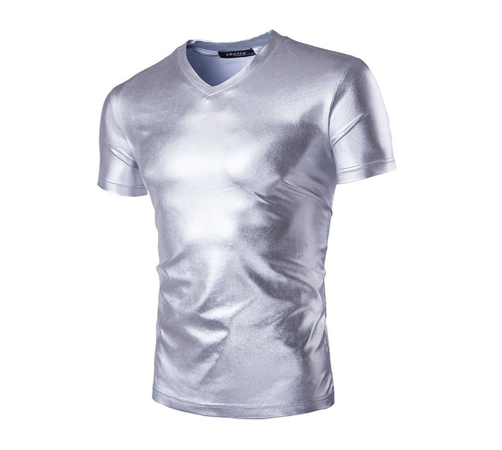 Herren Sportliches V-Ausschnitt T-Shirt mit glänzender Oberfläche Echoarchiv