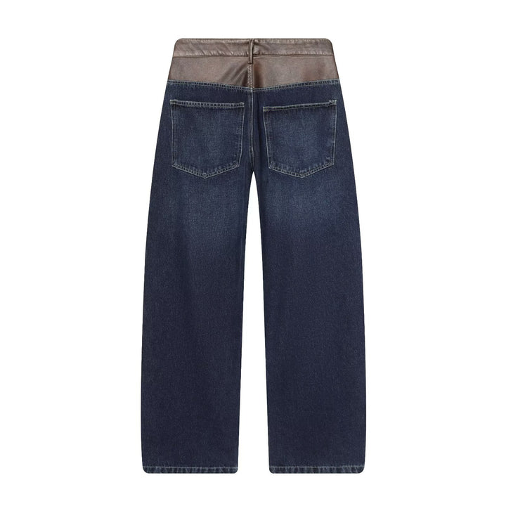 Damen hochgeschnittene Jeans mit weitem Bein und Lederbesatz am Bund Echoarchiv