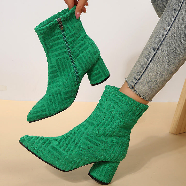 Damen Texturierte Ankleboots mit spitzer Schuhspitze und Blockabsatz Echoarchiv