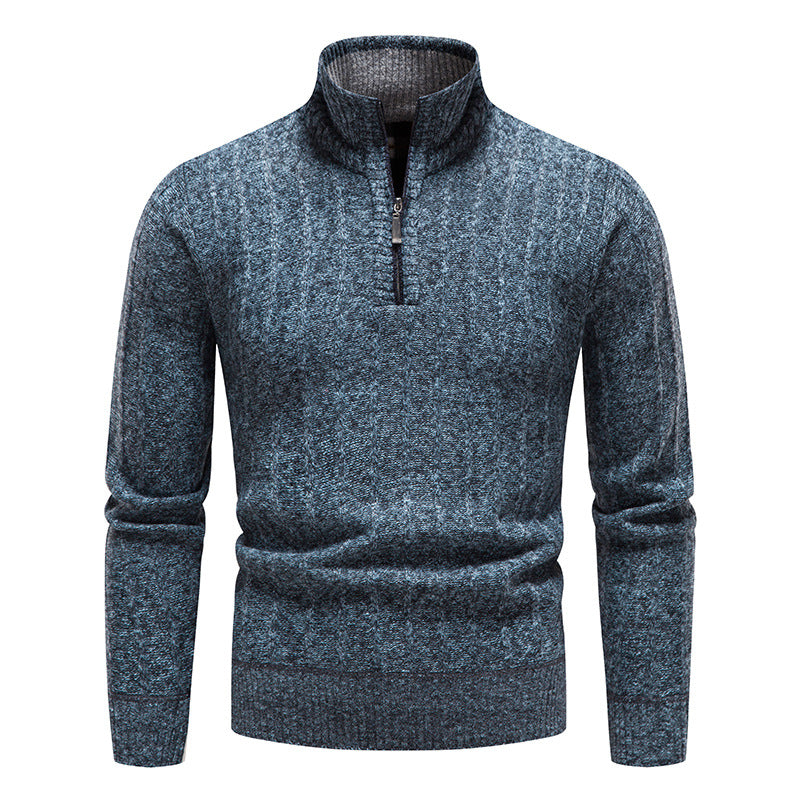 Herren eleganter Strickpullover mit Stehkragen und kurzer Reißverschluss Echoarchiv
