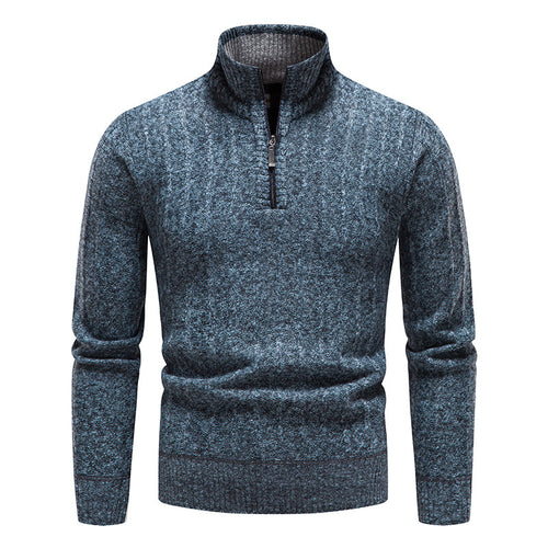 Herren eleganter Strickpullover mit Stehkragen und kurzer Reißverschluss Echoarchiv