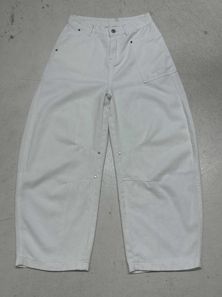 Damen nan weite Highwaist-Canvas-Hose im Carpenter‑Stil mit hohem Bund und aufgesetzten Taschen Echo Archiv