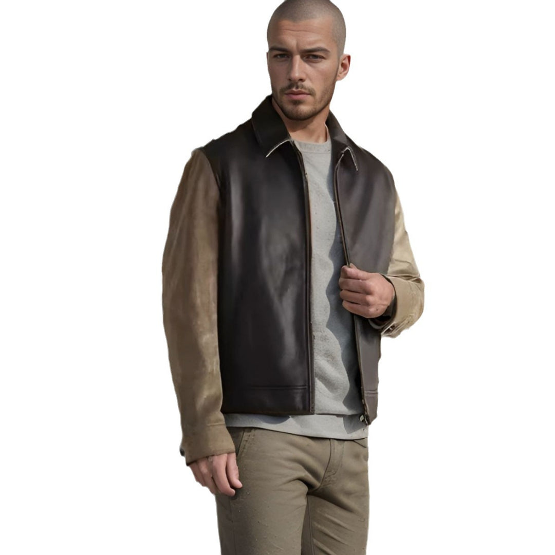 Herren elegante Bikerjacke mit kontrastierenden Cord-Ärmeln Echoarchiv