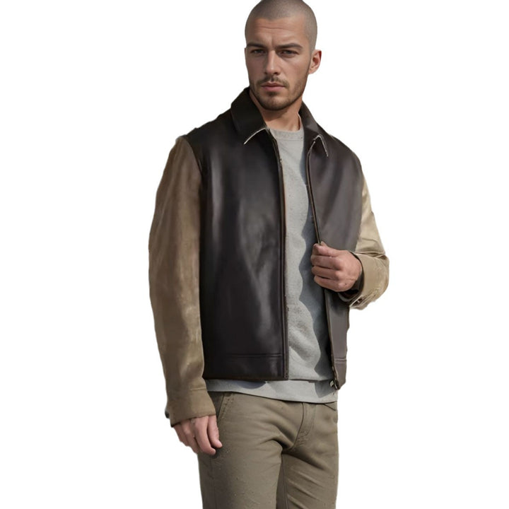Herren elegante Bikerjacke mit kontrastierenden Cord-Ärmeln Echoarchiv