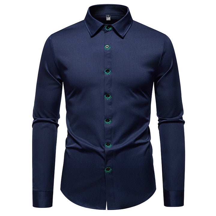 Herren elegantes Langarmhemd mit kreativen Stickdetails Echoarchiv