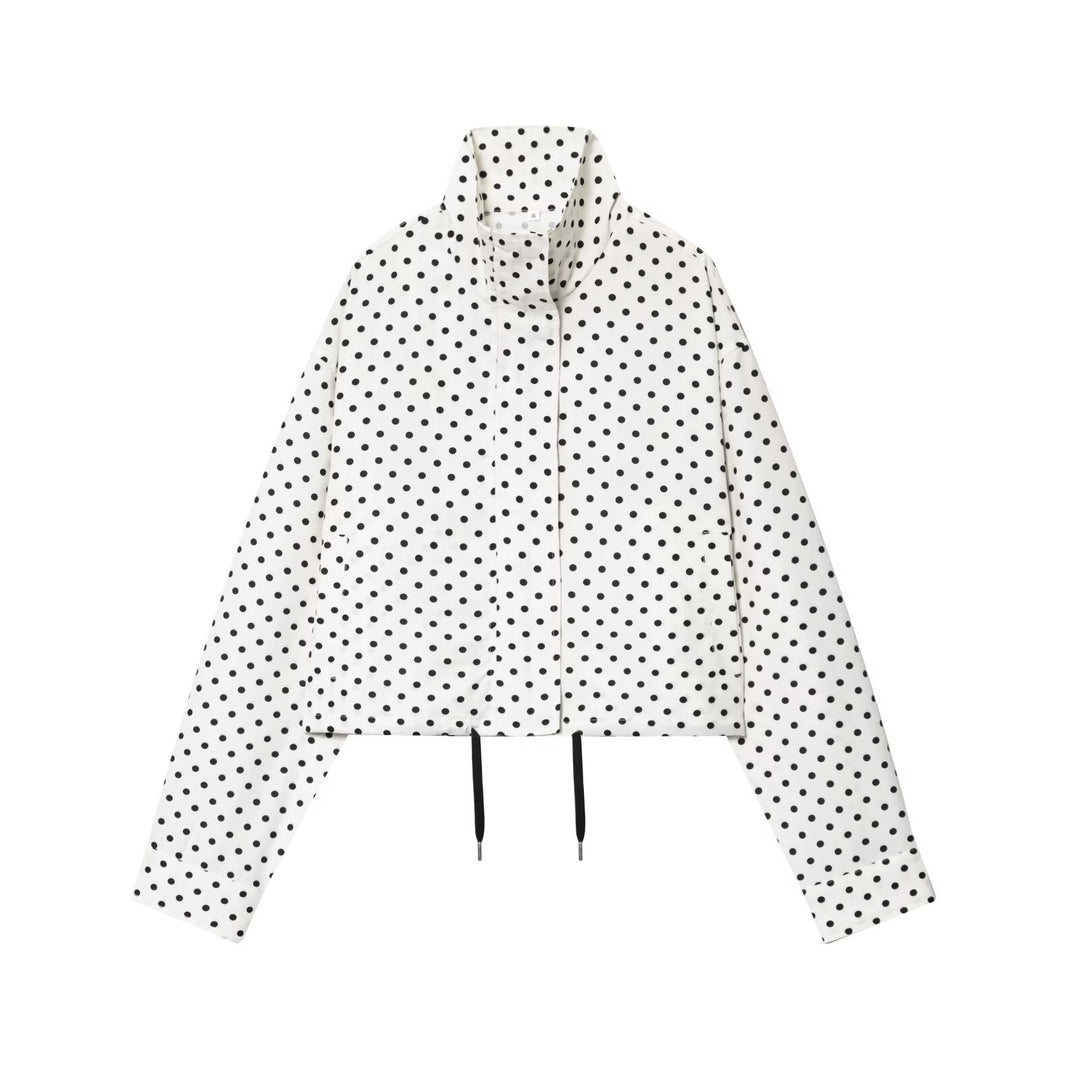 Damen Gepunktete Cropped-Übergangsjacke mit Funnelkragen und Tunnelzug Echoarchiv
