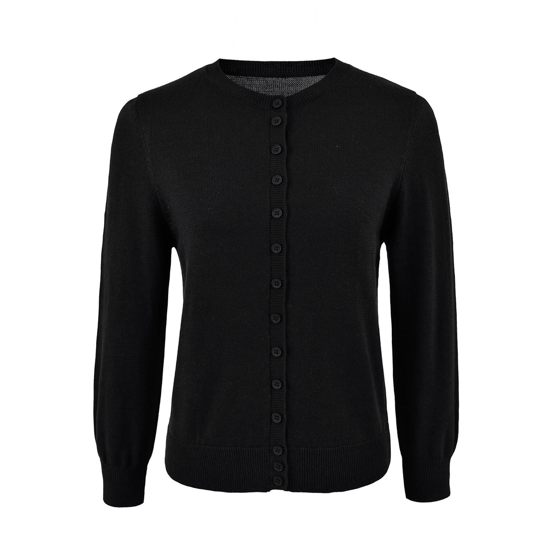 Damen Fein gestrickte Rundhals-Strickjacke mit Knopfleiste und Rippbündchen Echoarchiv