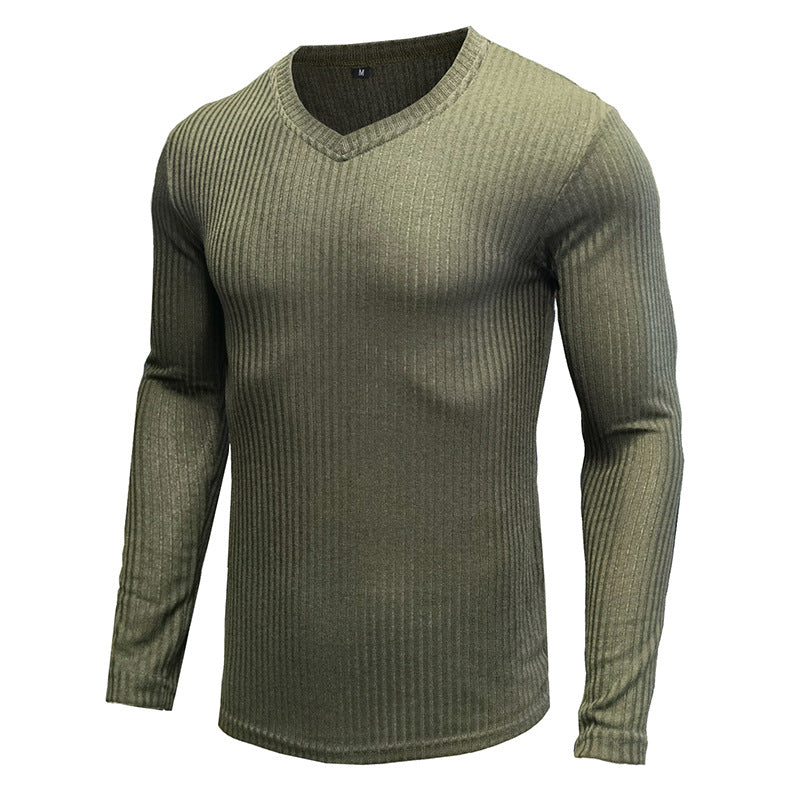 Herren Langarmshirt mit modernem V-Ausschnitt und Rippstruktur Echoarchiv