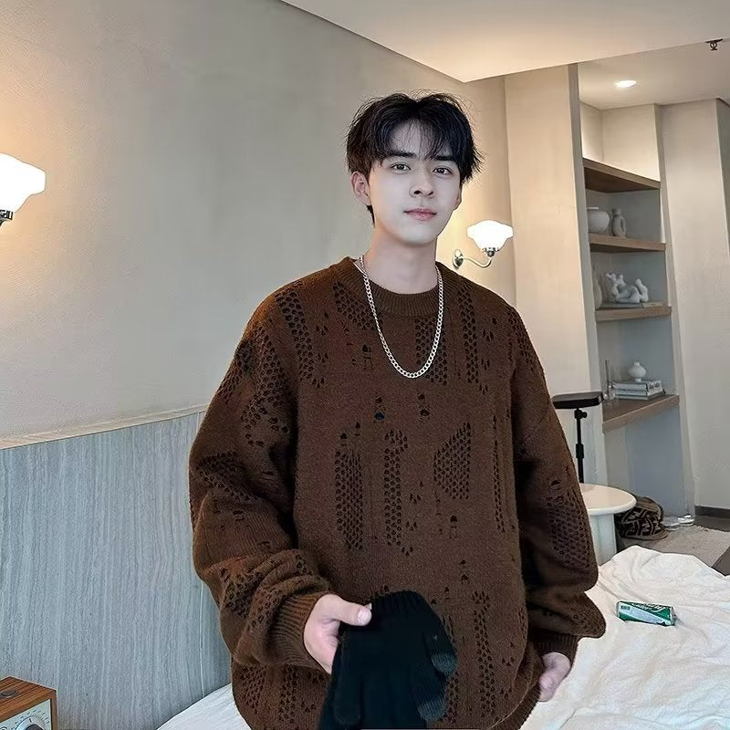 Herren lässiger Strickpullover mit einzigartigen Lochmustern Echoarchiv