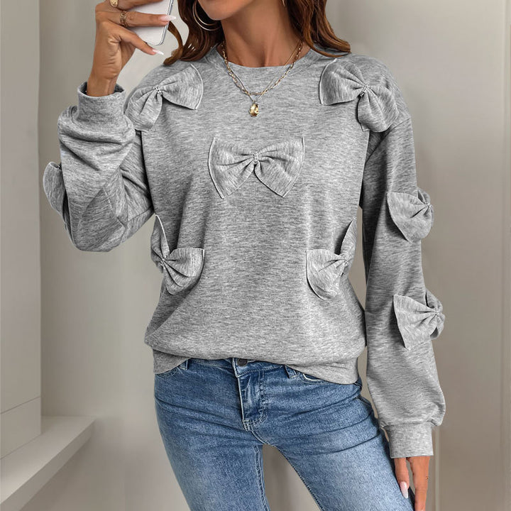 Damen Kuschel-Sweatshirt mit 3D-Schleifenapplikationen, Rundhals & Rippbündchen Echoarchiv