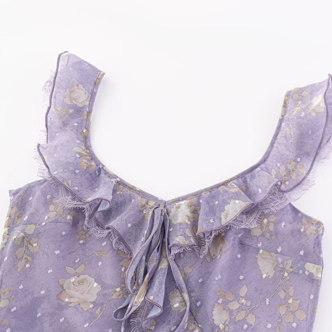 Damen Maxikleid mit romantischem Rüschensaum und floralem Muster Echo Archiv