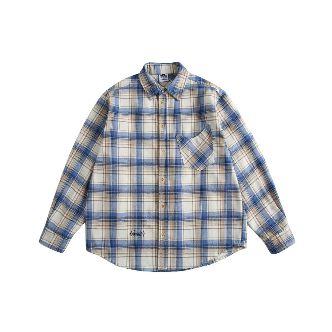 Unisex Kariertes Oversize‑Hemd aus Baumwollflanell mit aufgesetzter Brusttasche Echoarchiv