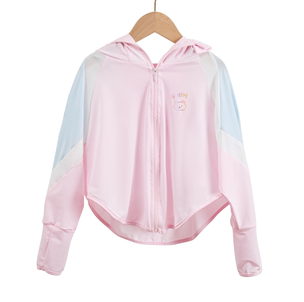 Unisex nan ultraleichte Kinder-Sonnenschutzjacke mit Kapuze, Reißverschluss, Meshfutter und Bärenstickerei  Echo Archiv