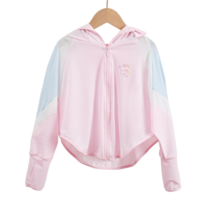 Unisex nan ultraleichte Kinder-Sonnenschutzjacke mit Kapuze, Reißverschluss, Meshfutter und Bärenstickerei  Echo Archiv