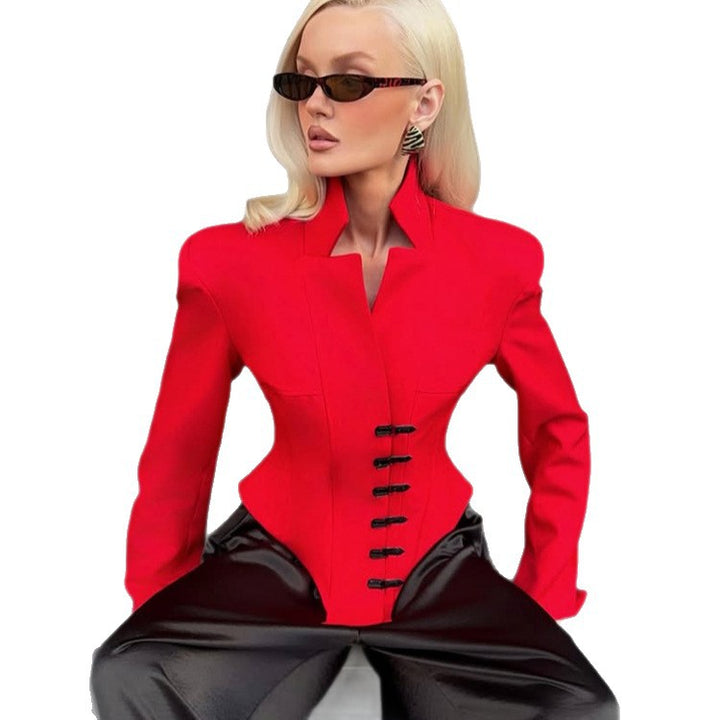 Damen Taillierter Stehkragen-Blazer mit Korsett-Tailierung Echoarchiv