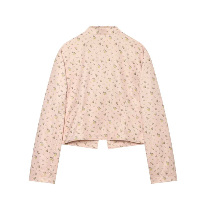 Damen Kurz geschnittene Satin-Militärjacke mit dekorativen Froschverschlüssen und Blumenprint Echo Archiv