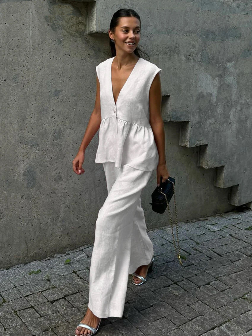 Damen luftiger Jumpsuit mit V-Ausschnitt und fließendem Schnitt Echo Archiv