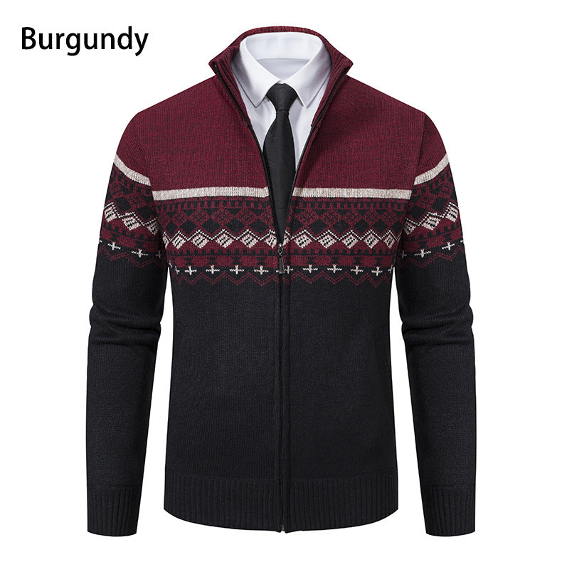 Herren Strickjacke mit modernem Muster und hohem Kragen Echoarchiv