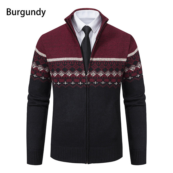 Herren Strickjacke mit modernem Muster und hohem Kragen Echoarchiv