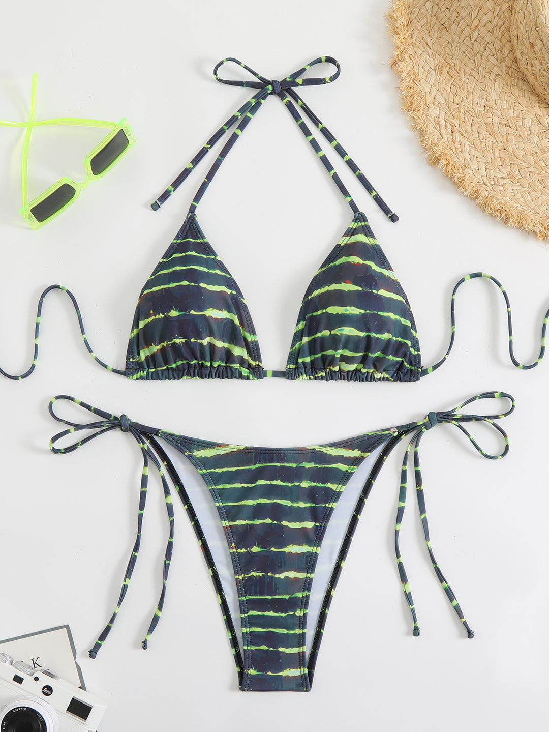 Damen Triangel-Bikini-Set mit verstellbaren Schnürdetails Echo Archiv