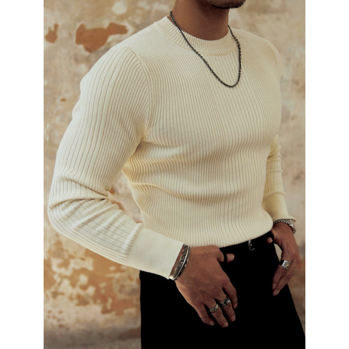 Herren Figurbetonter Rippstrick-Pullover mit Rundhalsausschnitt Echoarchiv