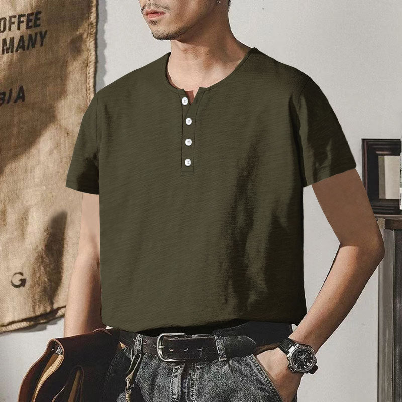 Herren hochwertiges Kurzarm-Henley-T-Shirt mit modischen Knöpfen und bequemer Passform Echoarchiv