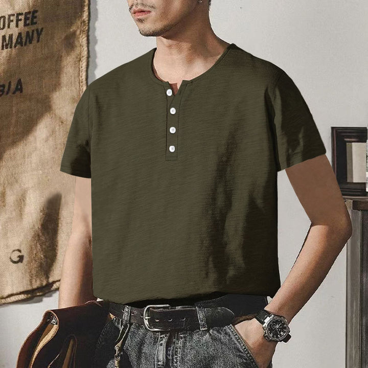 Herren hochwertiges Kurzarm-Henley-T-Shirt mit modischen Knöpfen und bequemer Passform Echoarchiv