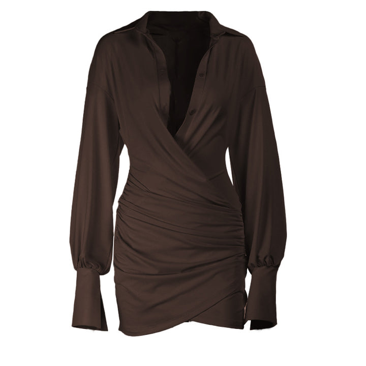 Damen schickes Wickelkleid mit tiefem V-Ausschnitt und langen Ärmeln Echo Archiv