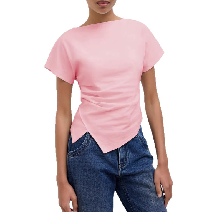Damen Cropped T-Shirt mit asymmetrischem Schnitt und dekorativem Drapierungseffekt Echo Archiv