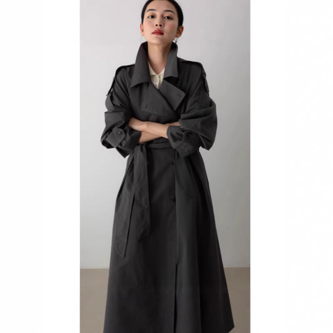 Damen Oversize Maxi-Trenchcoat mit Taillengürtel und doppelter Knopfleiste Echoarchiv