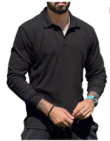 Herren Langarm Poloshirt mit strukturiertem Rippdesign und modernem Schnitt Echoarchiv