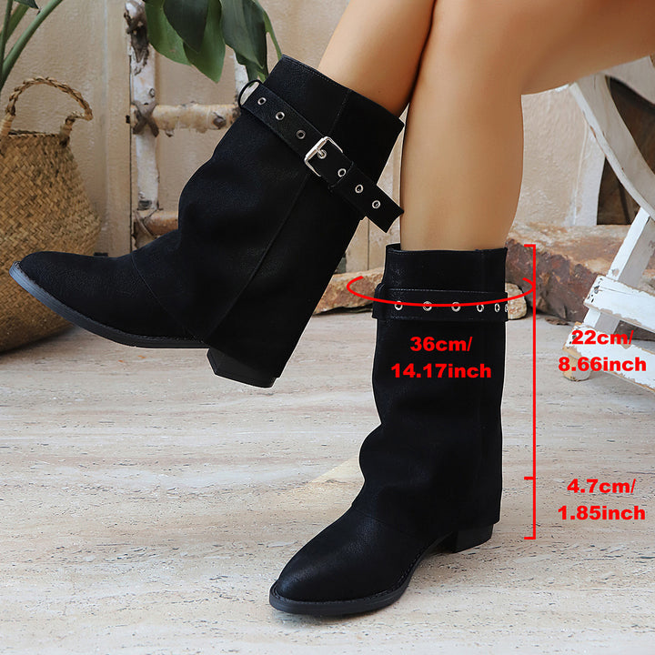 Damen Mid-Calf-Stiefel mit Schnallenriemen und niedrigem Blockabsatz Echoarchiv